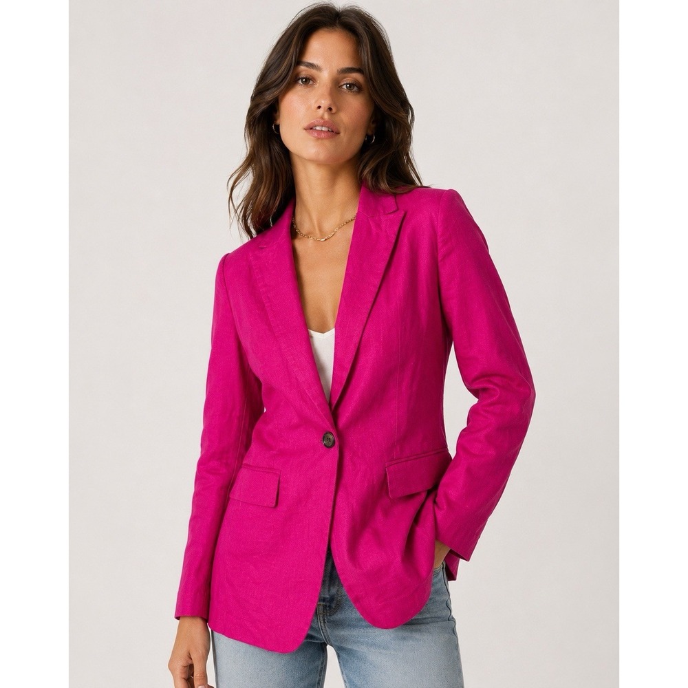 Banana Republic Hot Pink Linen Blend Blazer Barbiecore Office Chic 6